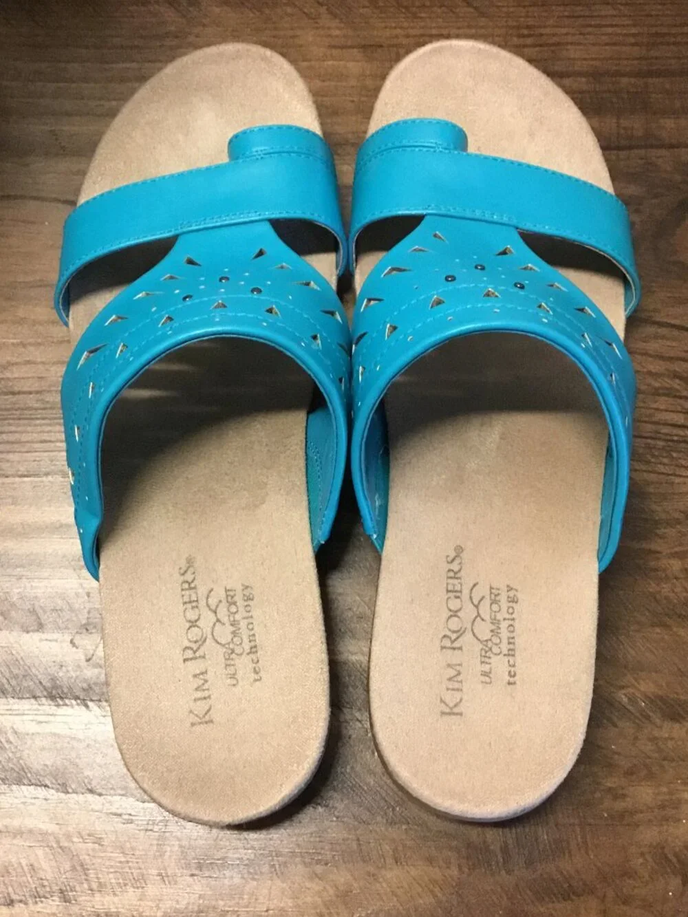 Kim Rogers - Turquoise Comfort Sandals - Ultra Comfort Wedge Slides - Size 8.5 M - Picture 2 of 9